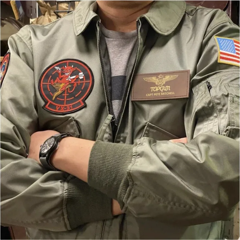 Spring Army Patch Pilot Flight Casual Outwear Men Bomber Coat Thin Jacket - Image 6