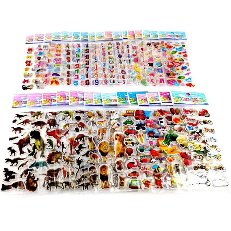 3D Puffy Bubble Stickers Cartoon Princess Cars Animals Waterpoof DIY baby Toys for Children Kids Boy Girl