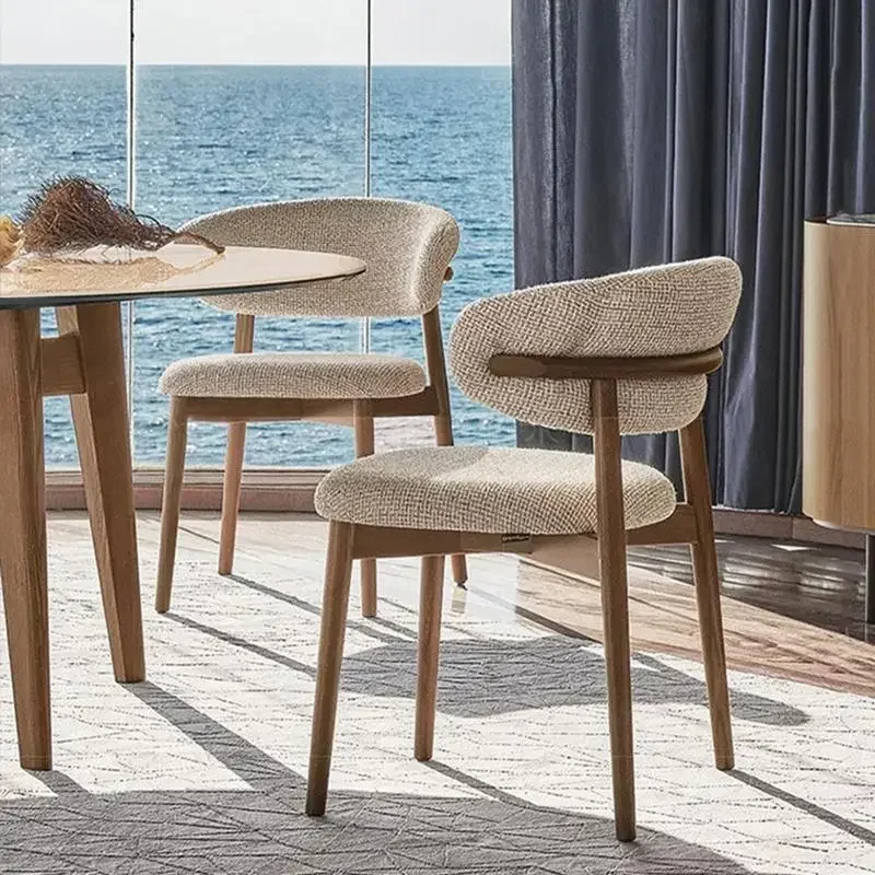 Light Luxury Designer Nordic Solid Wood Dining Chair - Modern Minimalist Fabric Chair with Backrest for Home and Restaurant Use