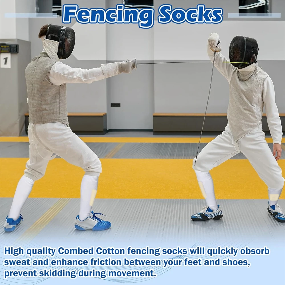 1 Pasang Kaus Kaki Anggar, Foil Saber & Epee, Anak-anak & Remaja Dewasa, Di Atas Lutut, Penyerap Kelembapan, Dapat Dihirup