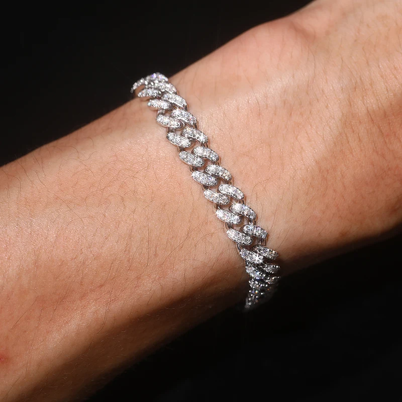 

6 мм/8 мм S925 стерлингового серебра и муассанит кубинские браслеты-цепочки для женщин и мужчин хип-хоп Bling Ice Out рэпер ювелирные изделия