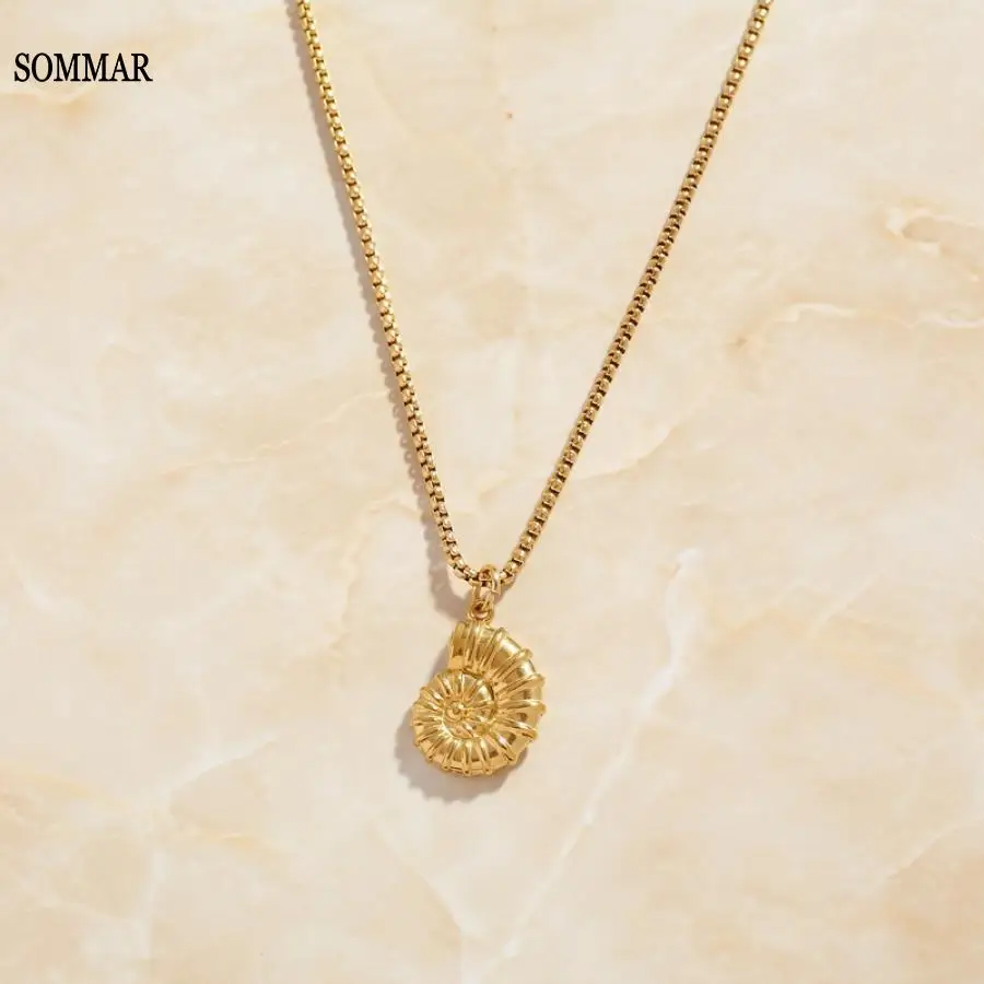 SOMMAR Hot sale! 18KGP Gold plated Goddess necklaces & pendants Ocean Wind Sea Star Shell Conch Pendant Necklace collar charms