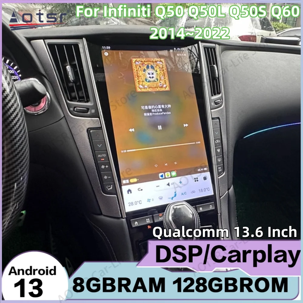 

Qualcomm Multimedia Android 13 For Infiniti Q50 Q50L Q50S Q60 2014~2022 Car Radio GPS Navigation Video Stereo Receiver Head Unit