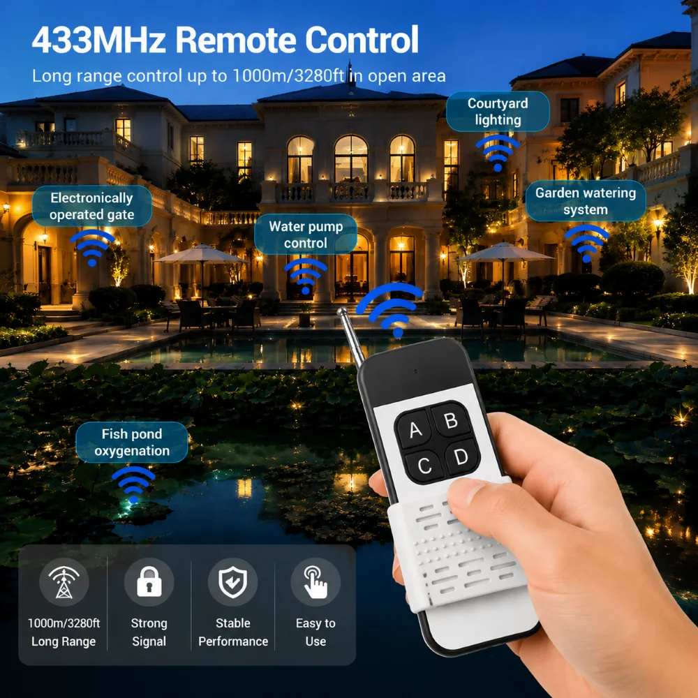 433MHZ Wireless RF Remote Control 1 2 4Keys EV1527 Learning Code 1000M Garage Gate Door Opener Remote Control For Home Appliance