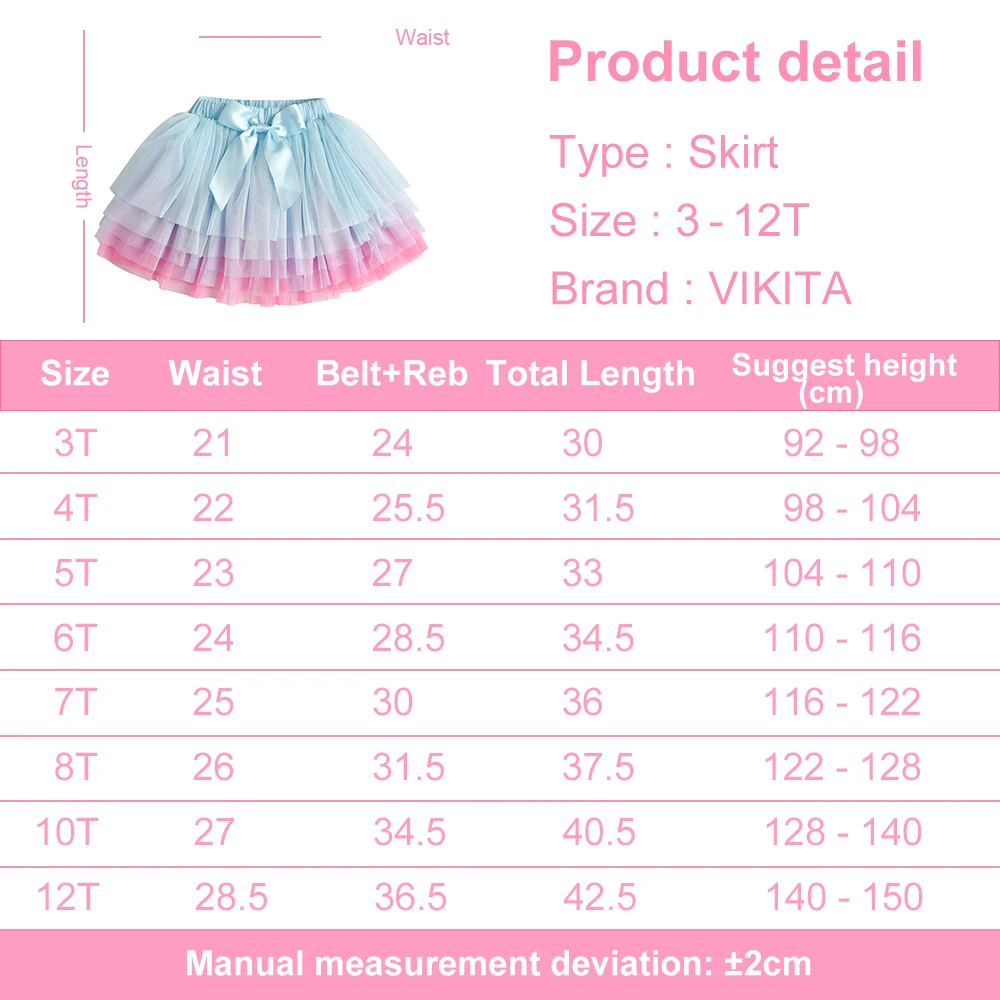 VIKITA Girls Skirts Kids Layered Mesh Tulle Cake Princess Tutu Skirts Girl Birthday Party Performance Daily Casual Ballet Skirt