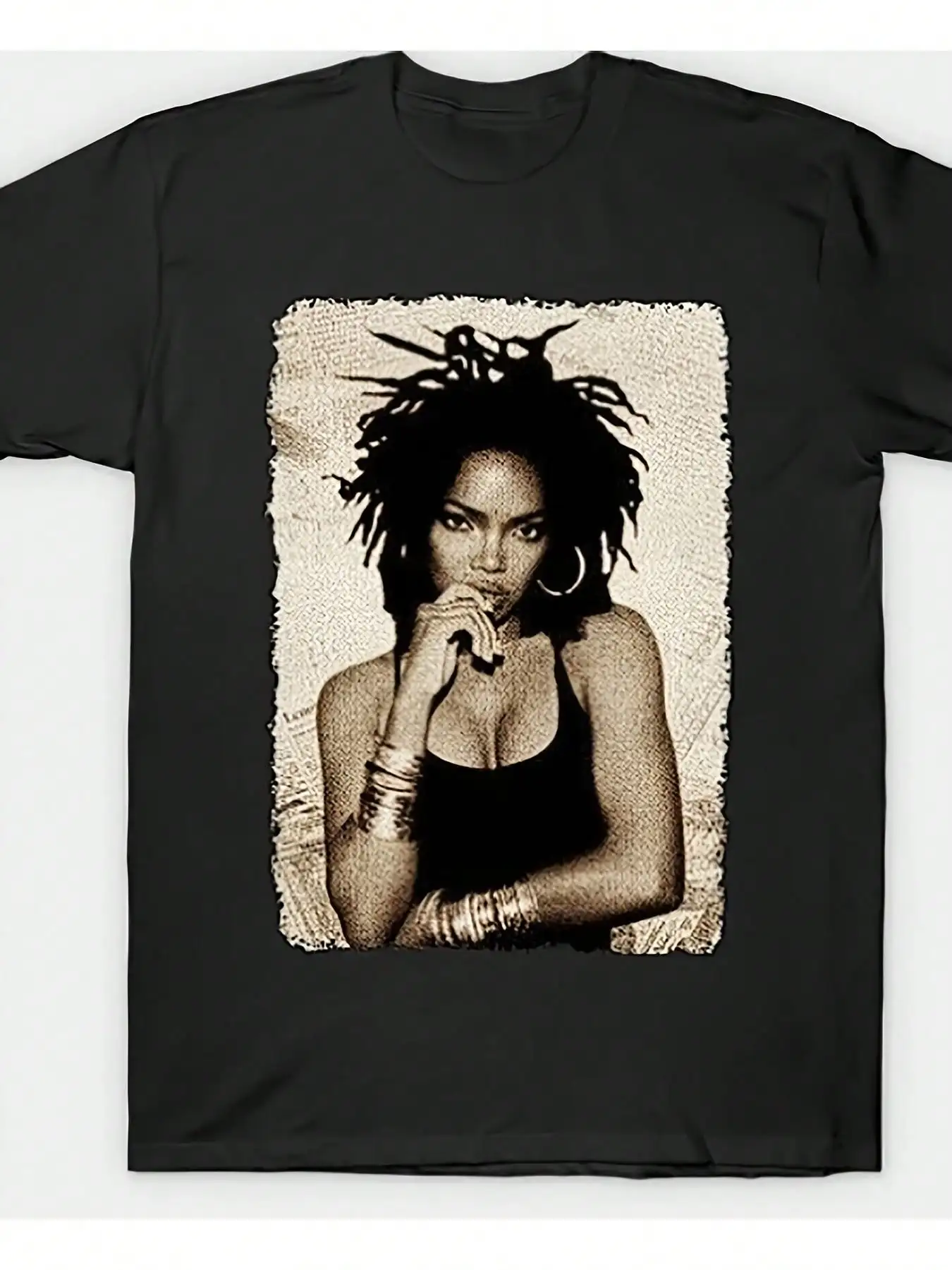 

Lauryn Hill 80s 90sVintage Distressed T-Shirt Men`S Women Casual Short Sleeve 220g Perfect For Fans