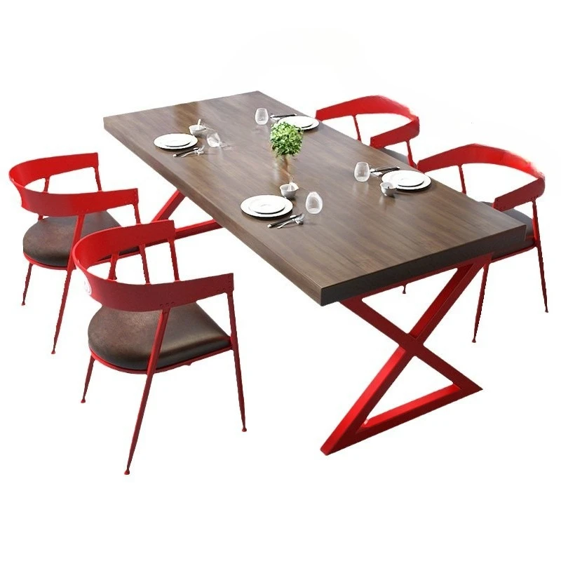 

Hotel dining table, wrought iron industrial style, milk tea shop, table and chair combination bar, cafe, Qingba dessert shop