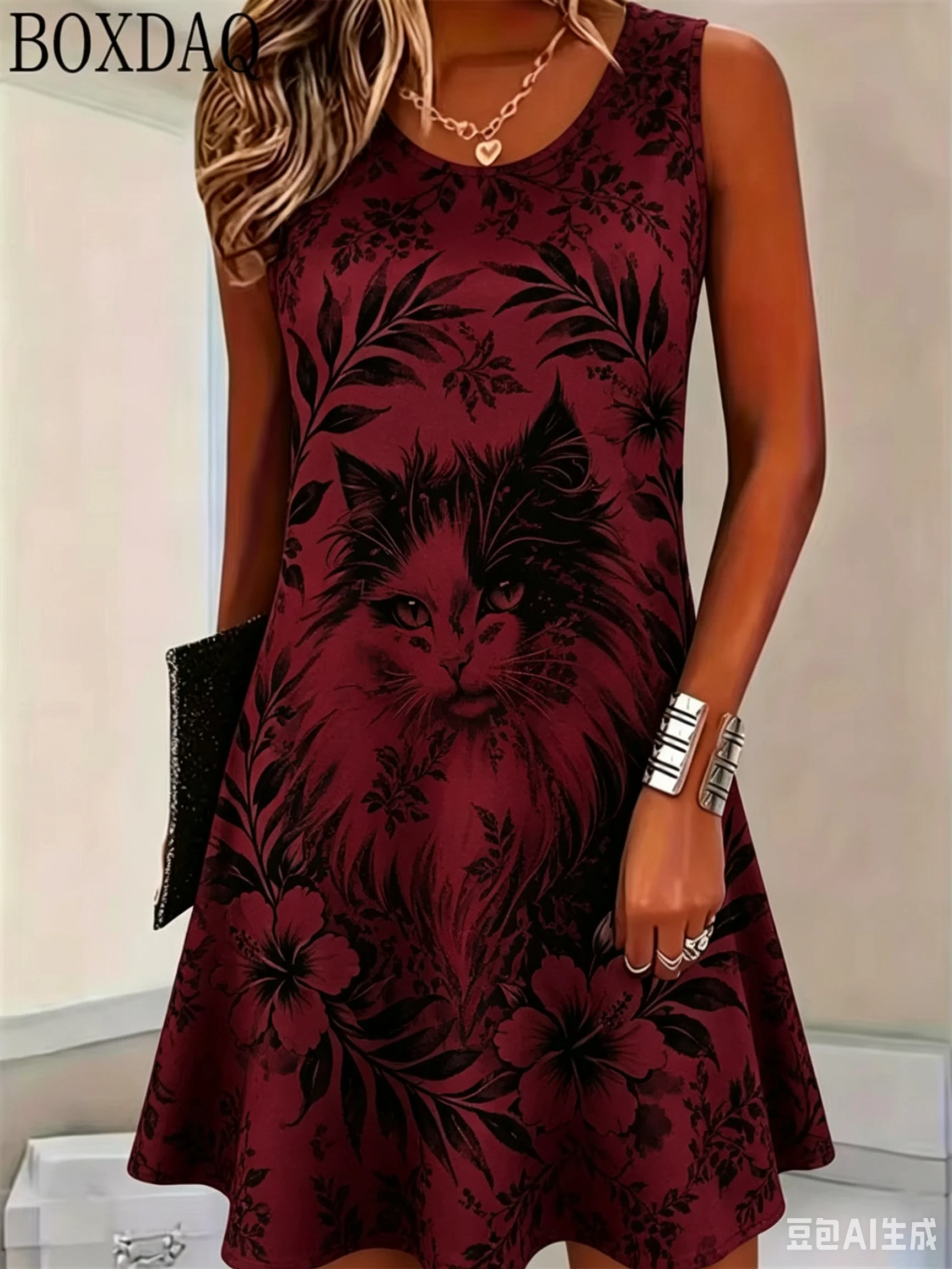 2026 Fashion Abstract Cat Pattern Women Mini Dresses Summer Sleeveless 3D Printed Street Hip Hop Ladies Sundress Plus Size Dress