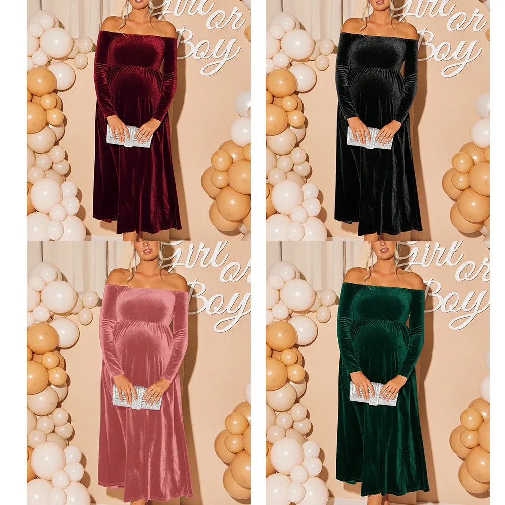 High Waist Long Sleeve Gown with Off Shoulder and Full Skirt Mid Length English Style Elegant Style Pullover for Women Autumn