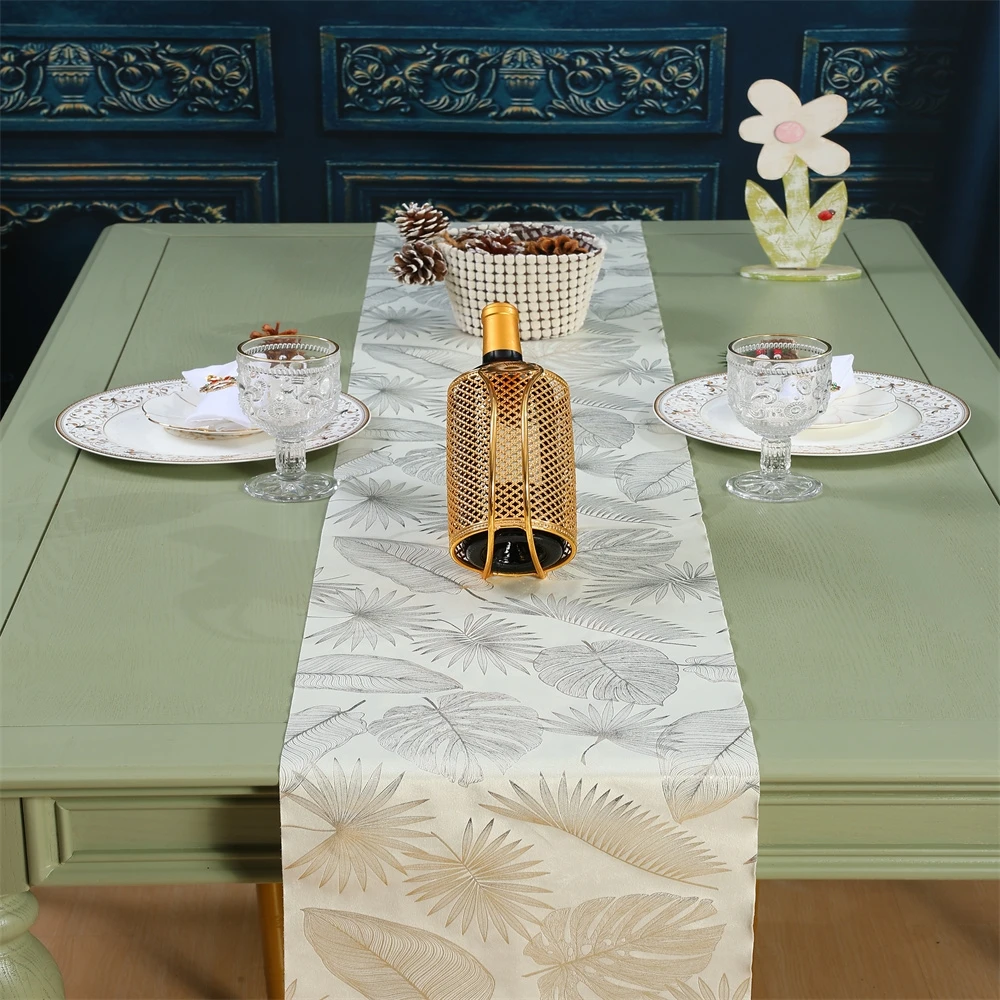 

Easter Velvet Printed Table Runner Palma Leaves Table Cover Decoration for Wedding Parties Home Kitchen Hotel Tablecloth Cabinet