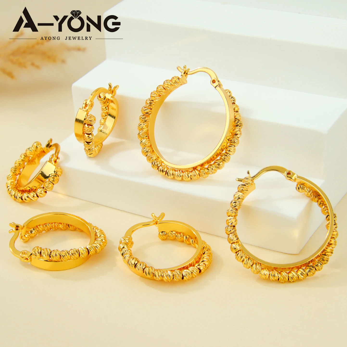 Arabische Mode Clip-Ohrringe 21k Vergoldet Dubai Hochwertige Quadratische Perlen Kreisförmige Ohrringe Oman Frauen Hochzeit Party Schmuck – Detail 3