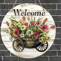 A welcome sign with pattern design -1 round artificial wood hanging sign, suitable for home, room, festival, coffee shop