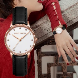 Women Dress Watch Genuine Leather 34mm Luxury Japanese Movement Rose Gold Quartz Watch Nordic Minimalist Casual Women Gift Watch