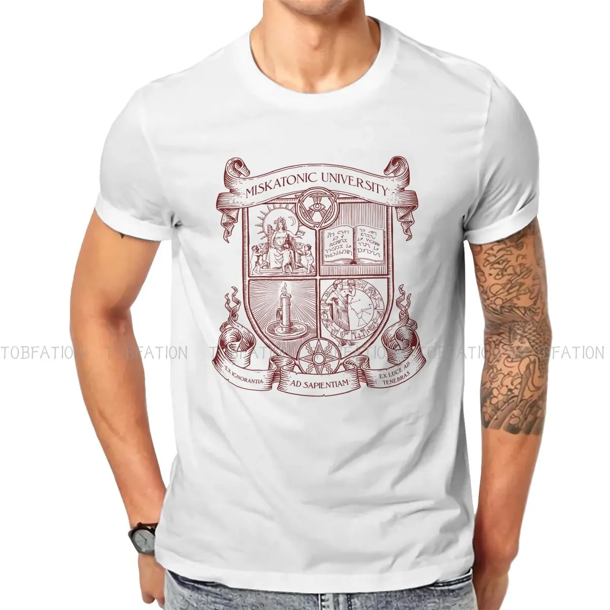 Call Of Cthulhu Miskatonic University Coat of Arms Round Collar TShirt Pluto Planet Pure Cotton T Shirt Men Tops Oversized