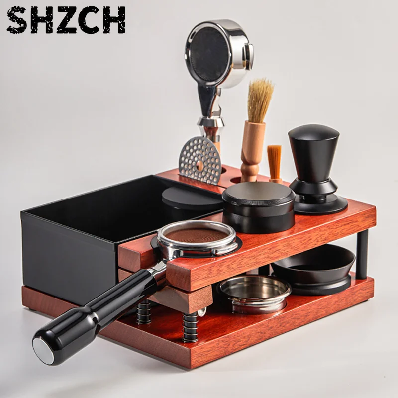 wood-tamper-stand-knockbox-double-wall-spring-loaded-coffee-barista-tool-organizer-tamping-station-holder-espresso-knock-box