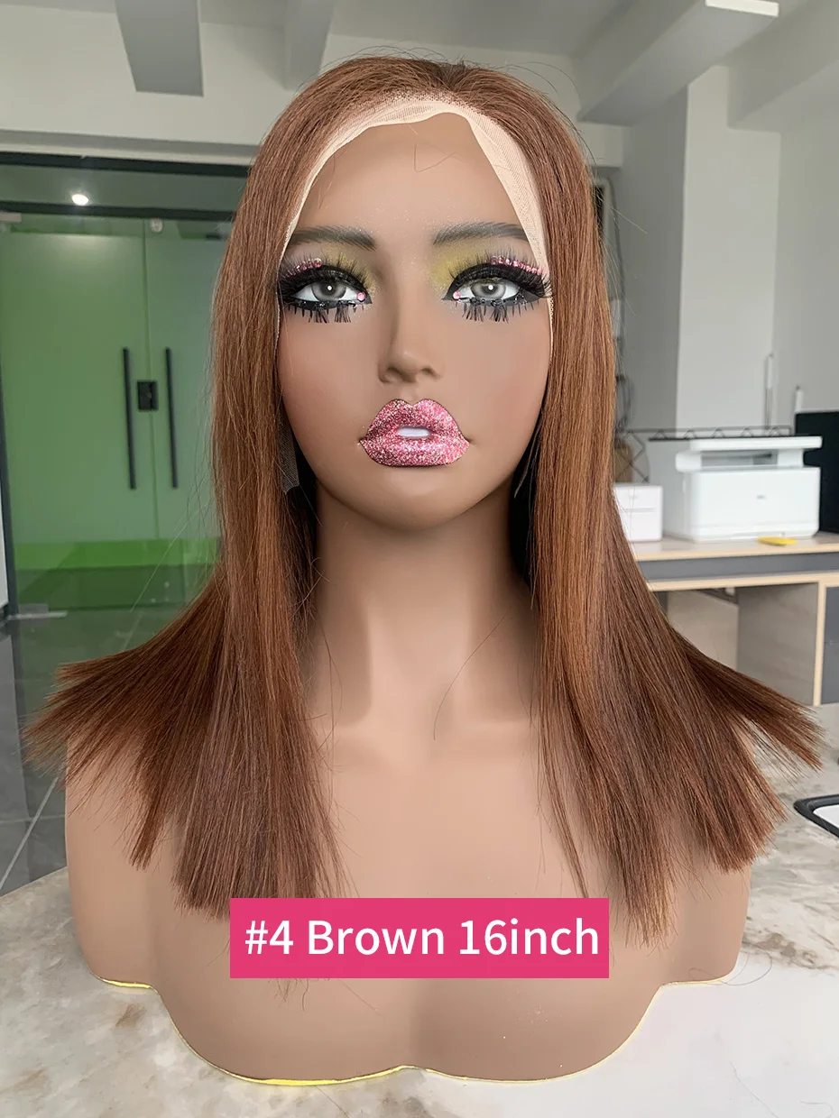 شعر بشري فيتنامي حقيقي باروكة أمامية من الدانتيل شعر مستعار قصير بوب 4 بني شوكولاتة ملونة فاتحة عقدة مبيضة باروكة من شعر طبيعي