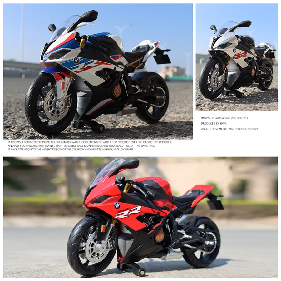 โมเดลรถมอเตอร์ไซค์ BMW S1000RR ขนาด 1/12 ของเล่นโลหะผสมแบบหล่อขึ้นรูป จำลองแบบรถมอเตอร์ไซค์ ของสะสมตกแต่ง ของเล่นเด็กผู้ชาย ของขวัญ