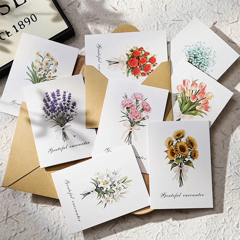 Blumenstrauß-Grußkarte mit Umschlag Premium-Wünschkarte für Muttertag Valentinstag Weihnachten Geburtstag Faltbare Nachrichtenkarte
