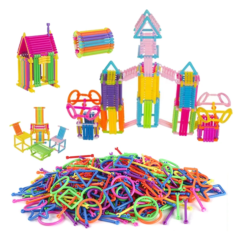 

65~240pcs Kids DIY Building Blocks Stick with Storage Bag Montessori Early Learning Children Plastic Intelligence Sticks TMZ