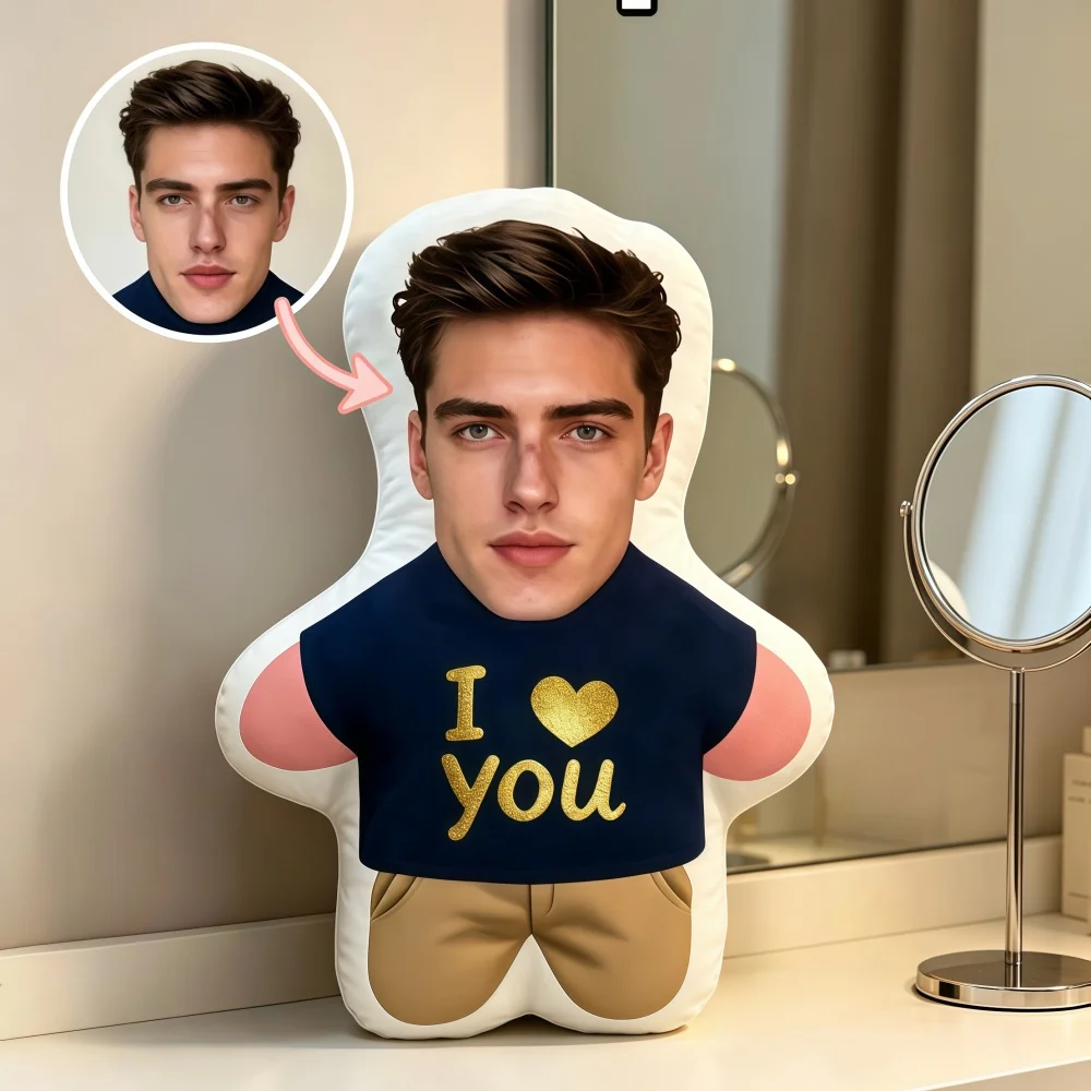 Custom Humanoid Alien Pillow with Real Photo I Love You Heart Shaped T-Shirt Pillow Perfect Holiday Gift for Your Partner