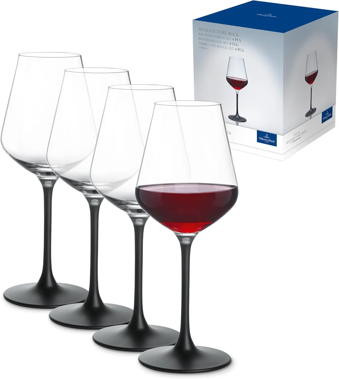 

Manufacture Rock Red Goblet, Set of 4, Crystal Wine Glasses in Exciting Black, Dishwasher Safe