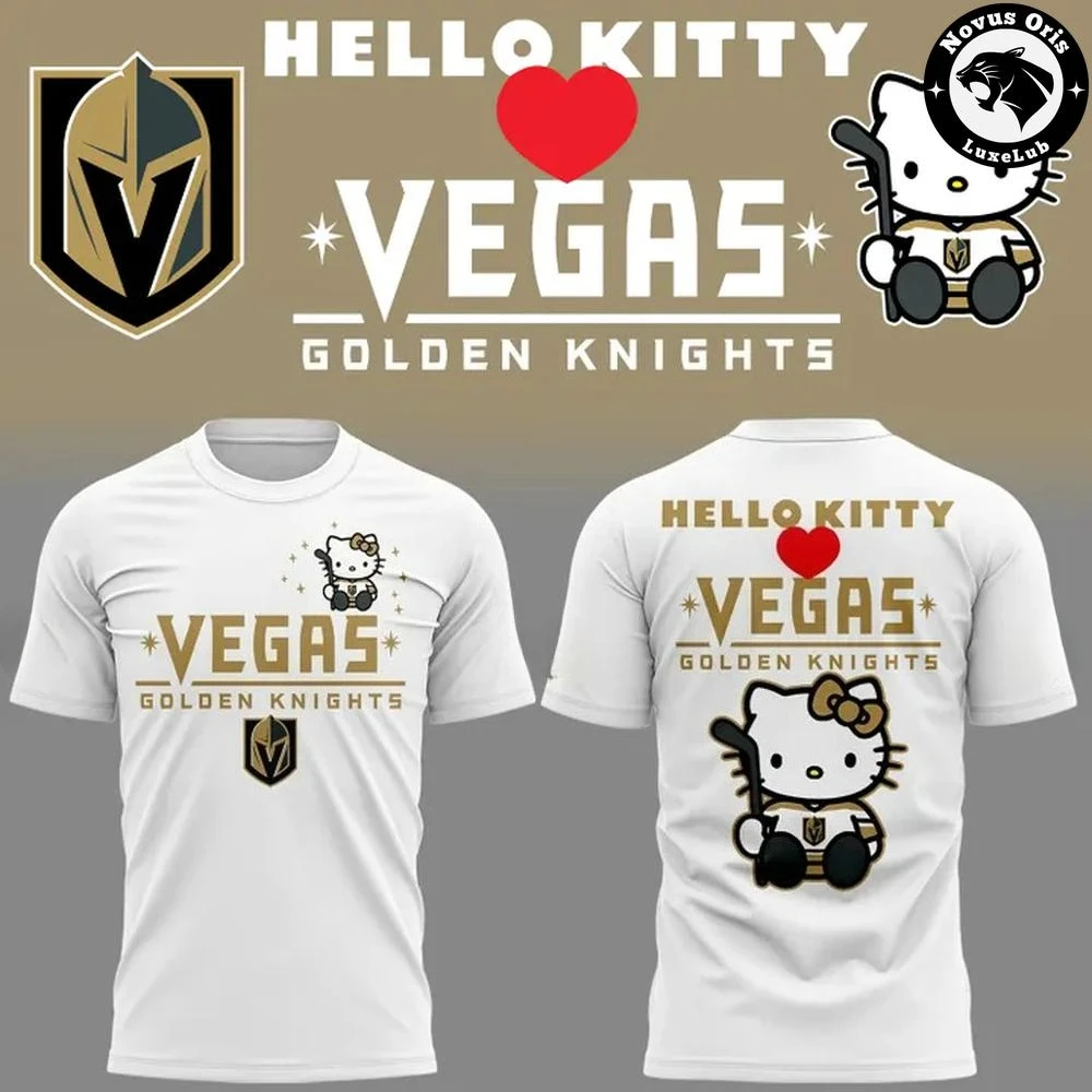 2026 Sanrio Vegas Golden Knights Hello Kitty Summer Men's and Women's Pure Cotton T-shirt Comfortable, Breathable, High Quality