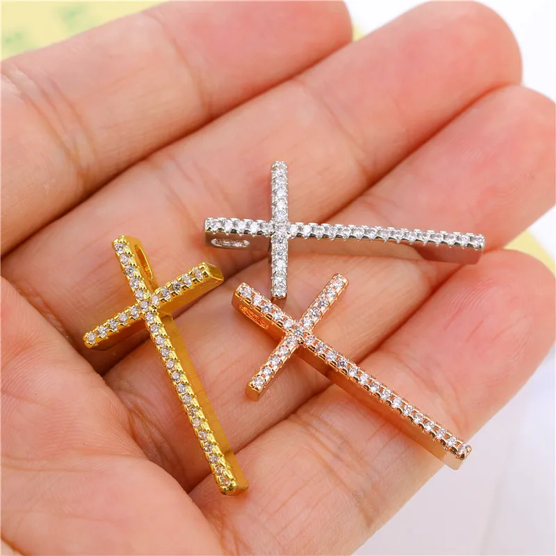 Juya 4Pcs/Lot 18K Gold Plated Handmade Cubic Zirconia Christian Cross Pendants For DIY Women Religious Talisman Jewelry Making