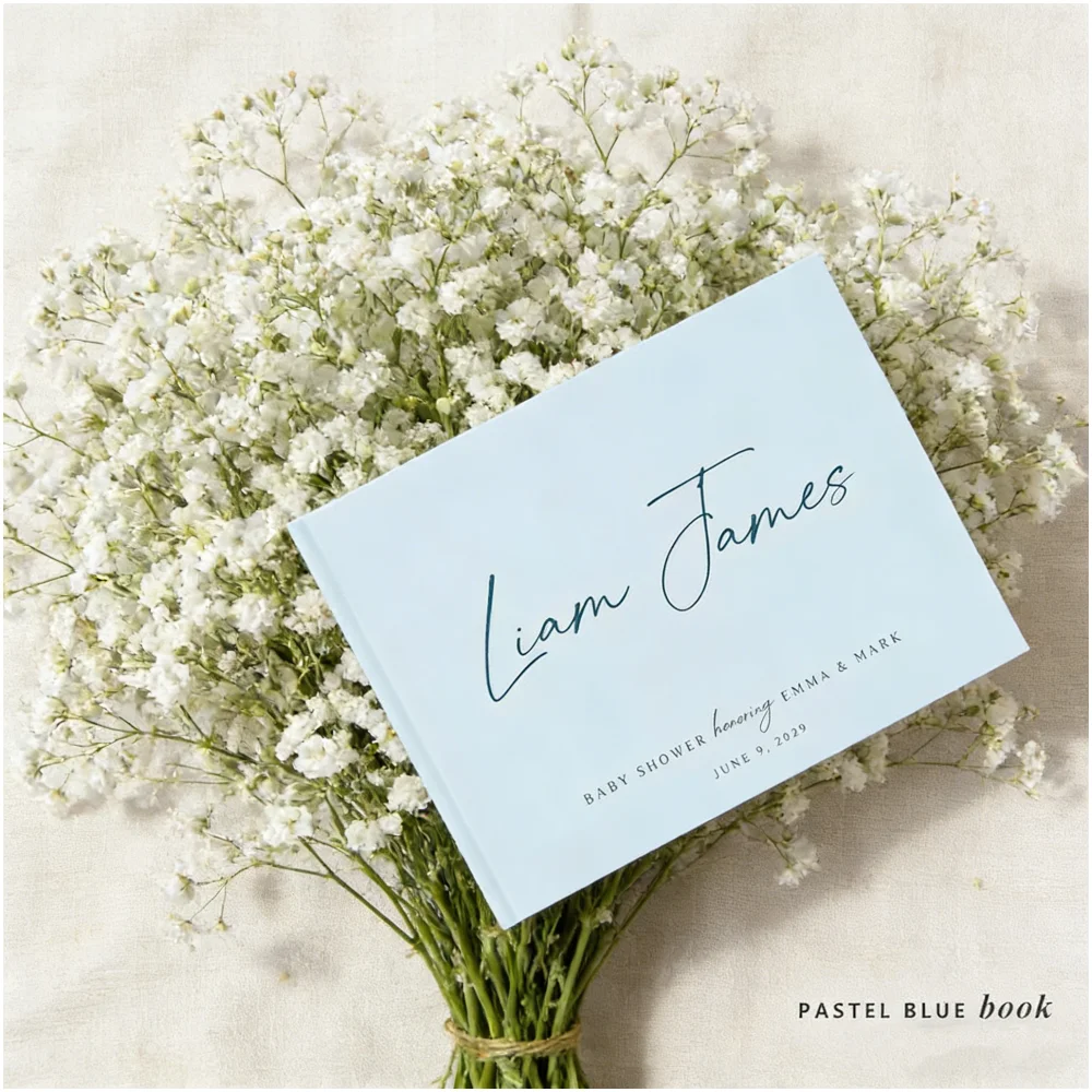 

Книга для гостей на бэби-шауэр для мальчика, пастельно-голубая, фотоальбом для определения пола ребенка и церемонии «Baby Sprinkle», персонализированная книга памяти о празднике, подарок