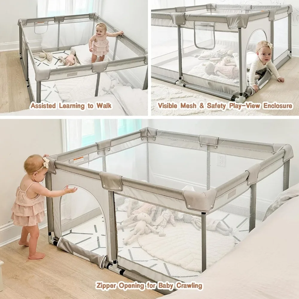 47x47 Inch Baby Playpen with Soft Mat, Safe Play Yard for Infants and Toddlers, Durable Gate Design