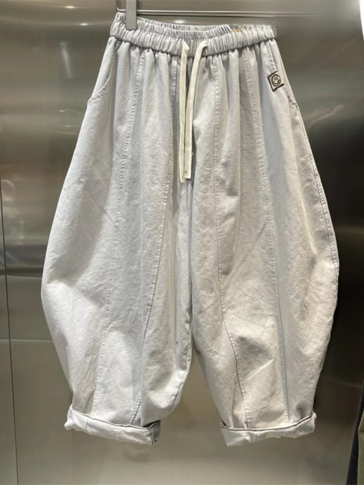 

Женские повседневные брюки-фонарики больших размеров в корейском стиле, свободного кроя, летние, из тонкой ткани, укороченные (длиной 7/8)