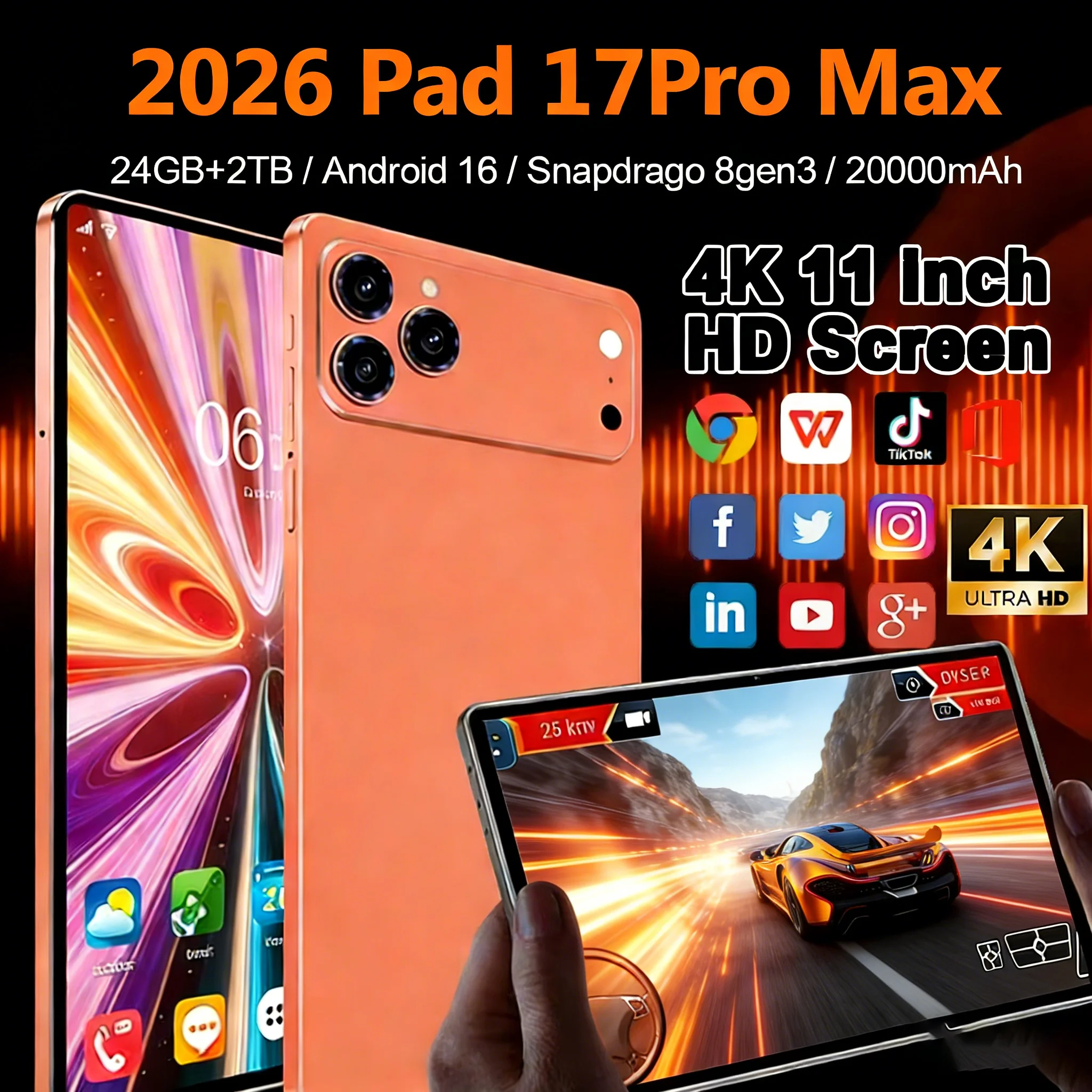 

2026 Pad 17 Pro Max 10.1 Inch Global Edition Original Tablet 22GB 2TB MTK G99 Android16 4K HD 5G Dual SIM Video Call WIFI HD Tab