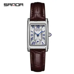 SANDA 1116 Elegant Women's Quartz Watch Casual Rectangular Waterproof Steel Leather Strap Casual Business Women's Watch часы