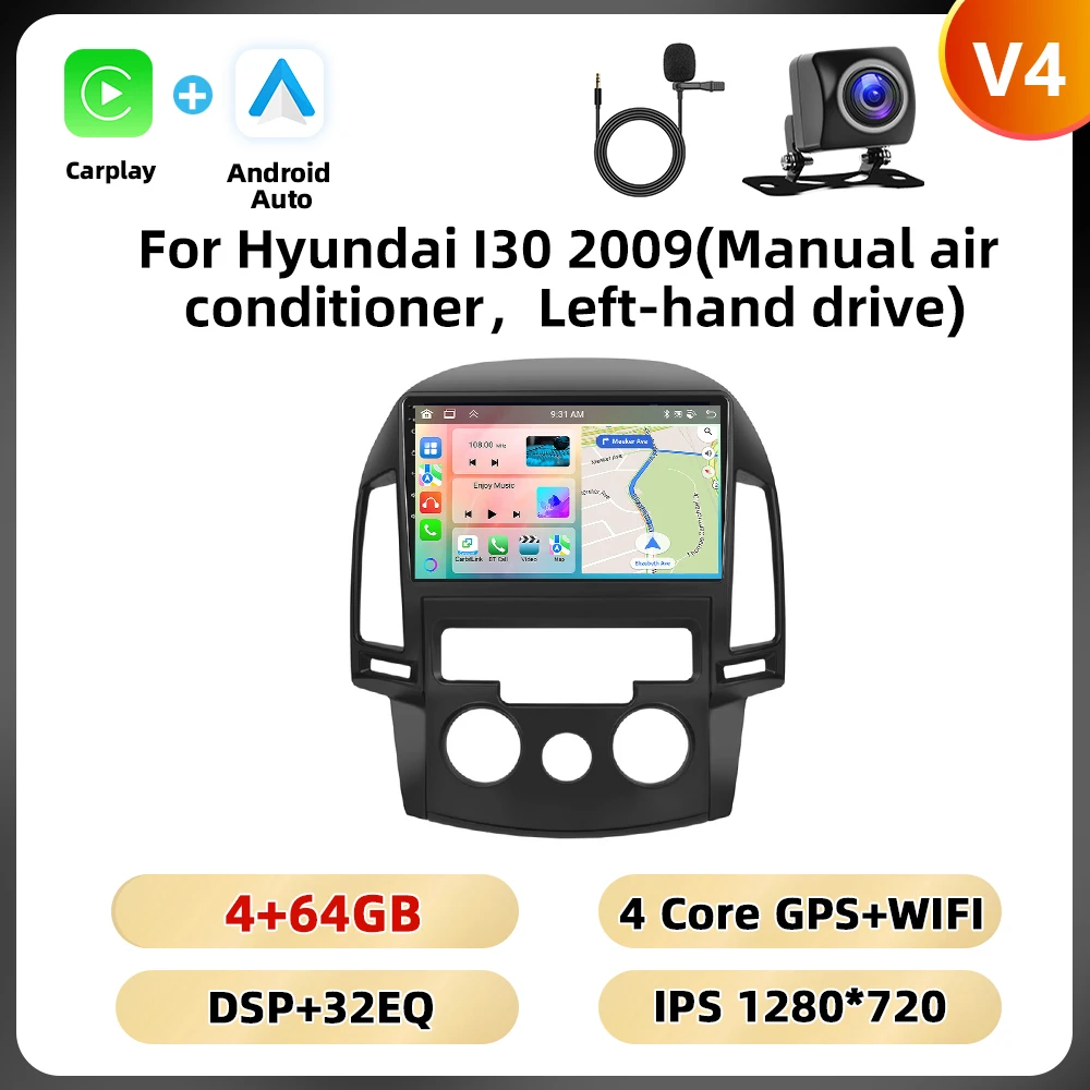 Podofo 8 + 128G 2din Autoradio Voor Hyundai I30 2009 Multimediaspeler 8Core Wifi Gps Carplay Android Auto Dsp Bluetooth Auto Audio