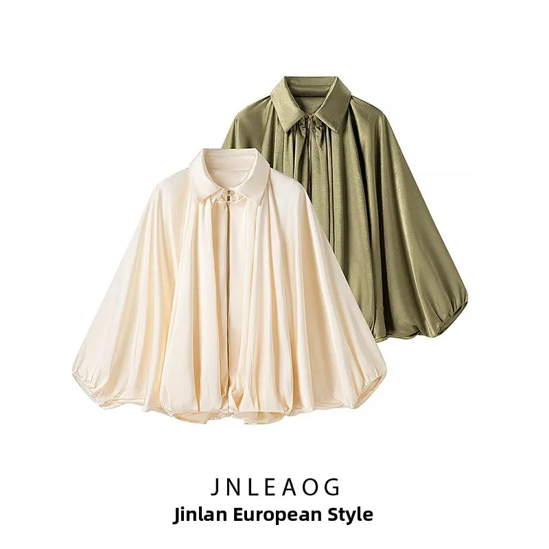 

JNLEAOG Autumn New Women's Faion Design High Quali Satin Flight Jaet Outerwear Loose Fit Polyester Long Sve Zipper