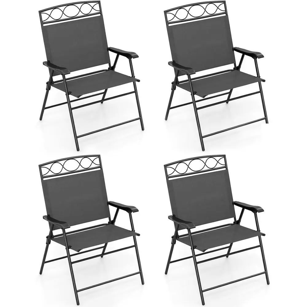 

Gray Metal Frame Outdoor Folding Chairs Set of 4, Portable for Patio, Camping, Beach, and Backyard Dining with Armrests