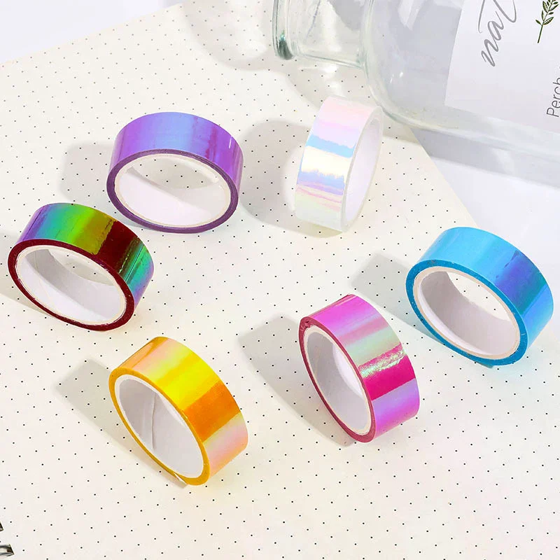 500cm Holographic RG Prismatic Glitter Tape Hoops Stick Rhythmic Gymnastics Ring Decoration Fitness Equipment DIY Scrapbooking