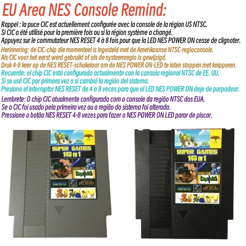 การ์ดเกม8bit ใหม่ล่าสุดสำหรับเครื่องเล่นวิดีโอเกม NES พร้อม143เกมฟรีตลับเกม72พินรองรับเครื่อง PAL และ NTSC