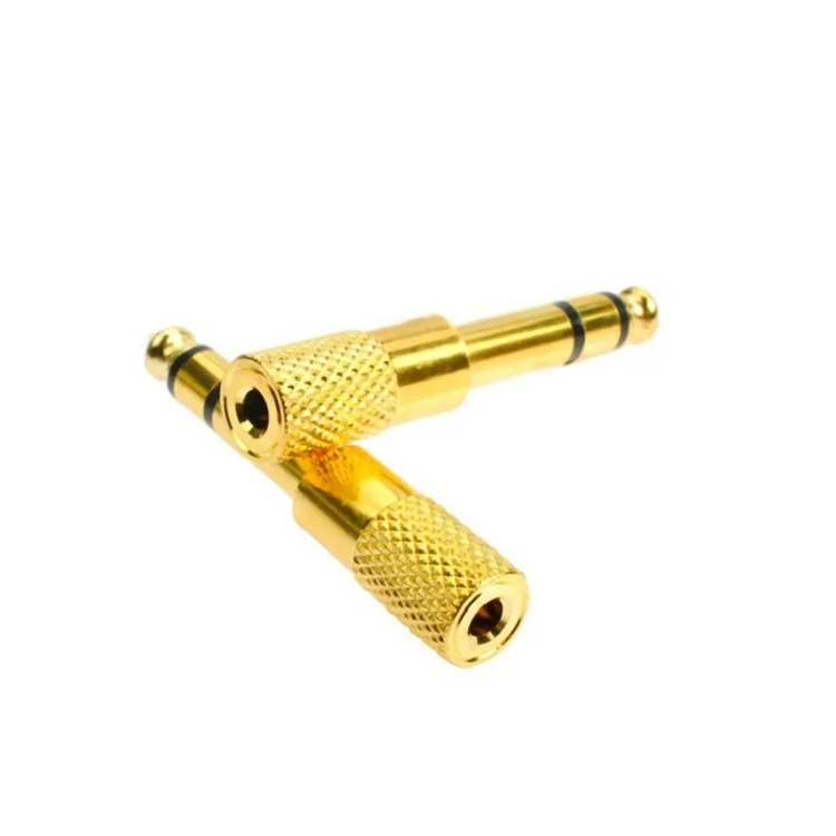 Adaptador de áudio dourado com conector MIC, canal duplo, conector de microfone, 3,5mm, 6,5