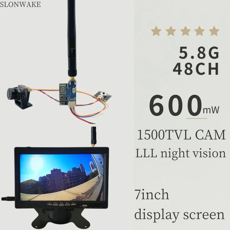 

FPV 5.8G video transmission with 600mW 1500TVL LLLnight vision, 7 inch display screen remote control car flight model