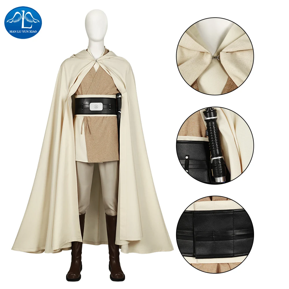 

The Acolyte Sol Xue Cosplay Costume Full Set with White Cloak Pants Belt Shoes Adult Men's Halloween Carnival Costume