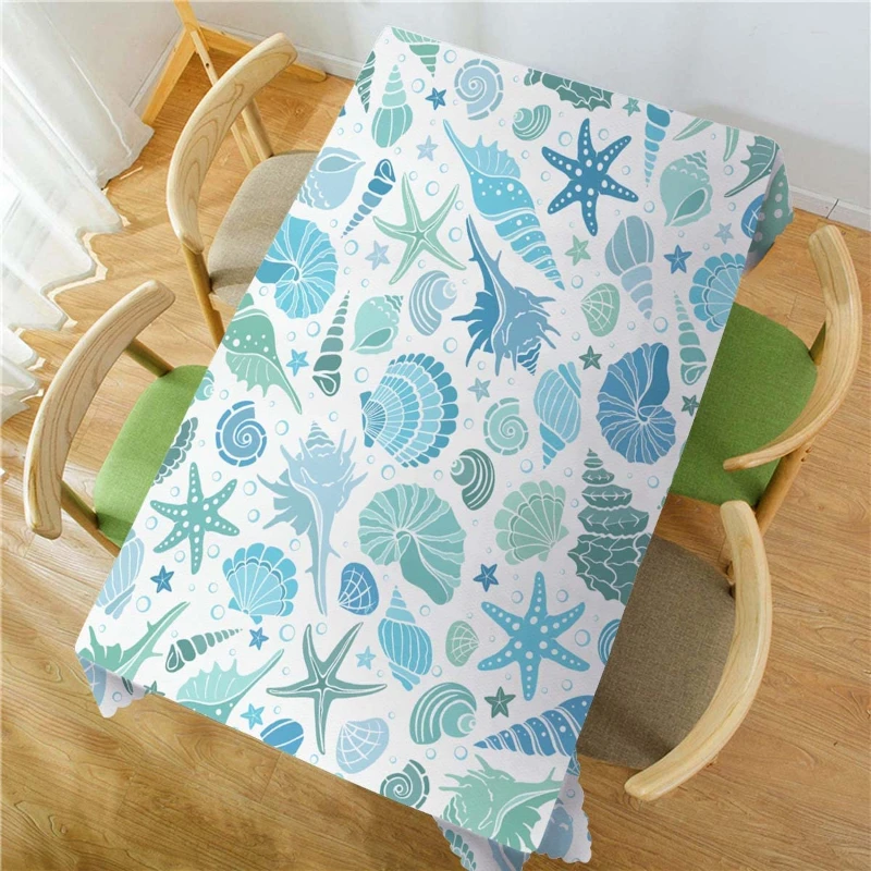 

Summer Ocean Shellfish Starfish Rectangular Tablecloth Washable Table Cloth Kitchen Dining Room Table Cover for Party Dinner