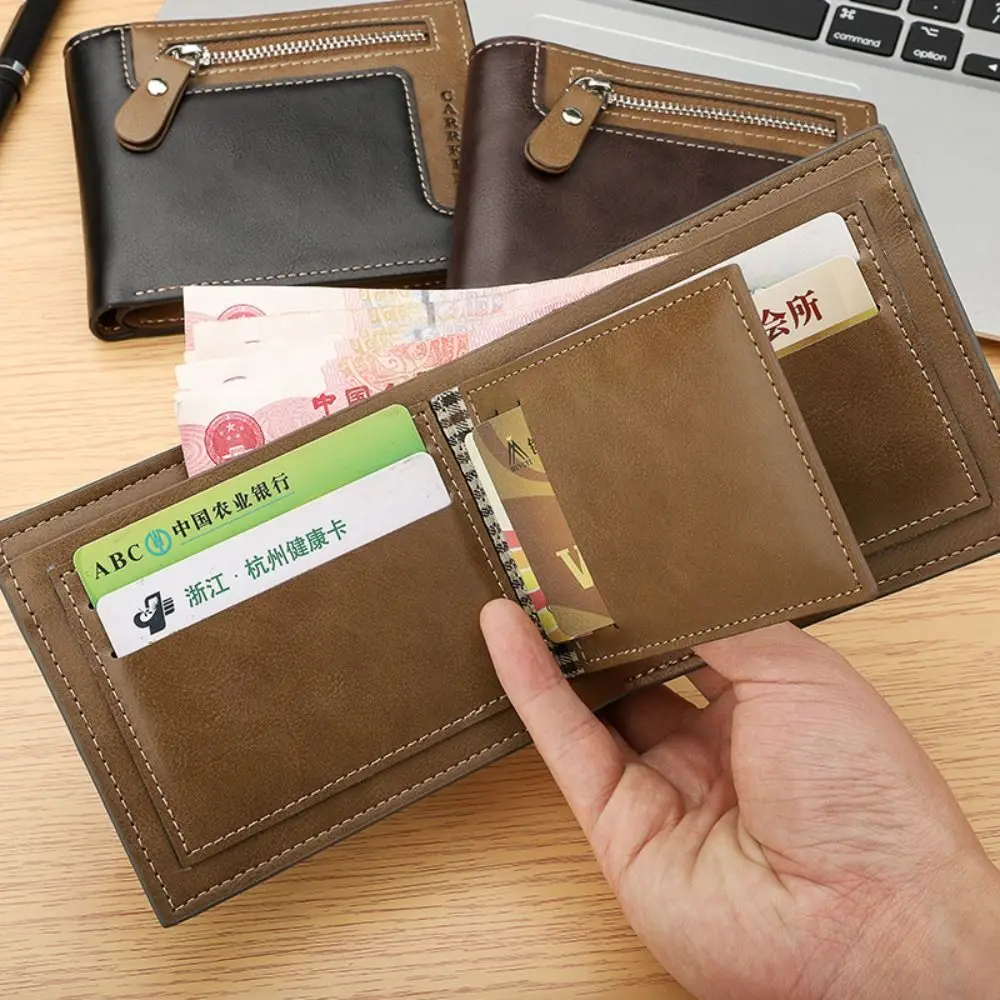 Dompet lipat tiga Retro portabel, dompet ritsleting santai lembut multifungsi, dompet koin PU untuk semua cocok