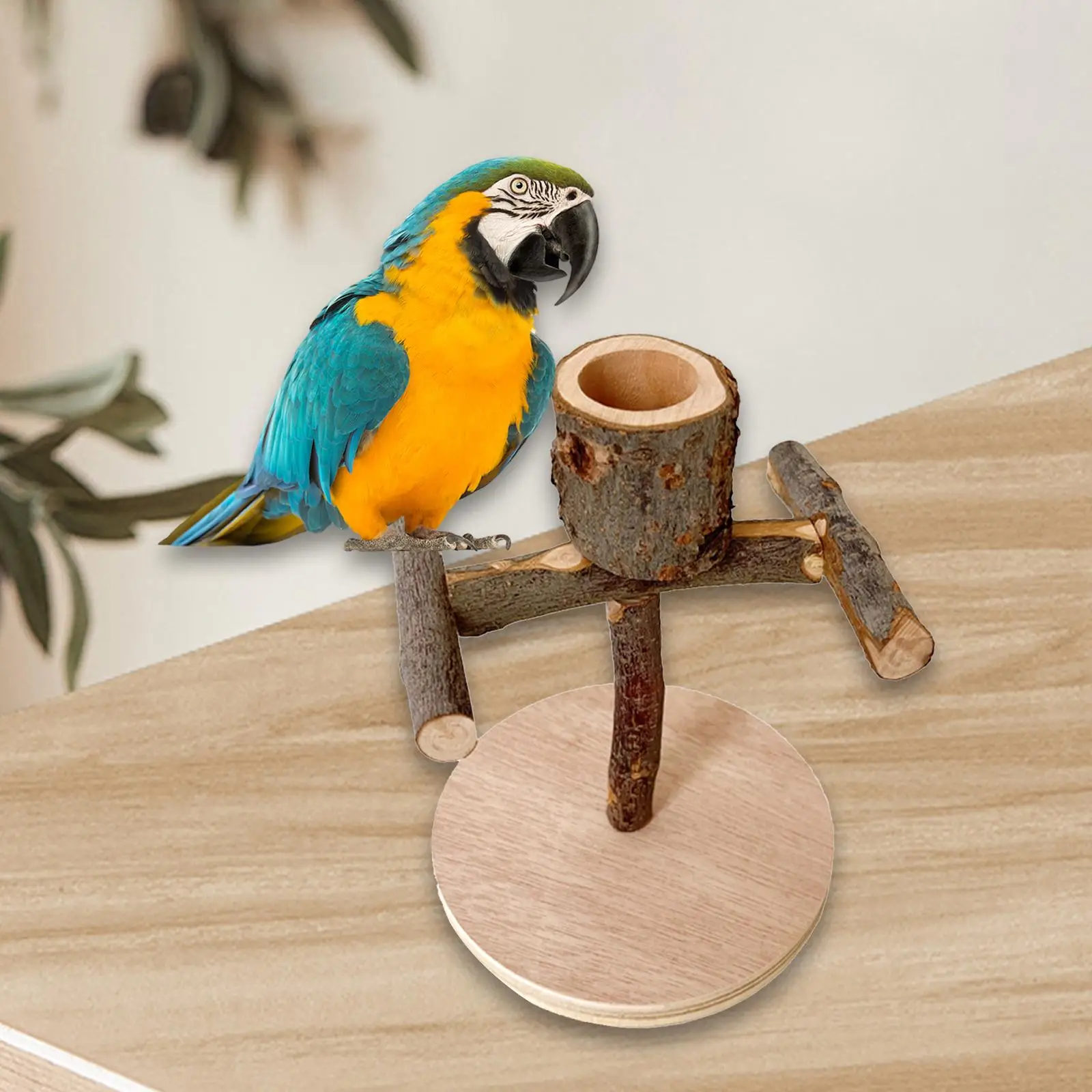 Wooden Perch Toy Interactive Toys Eating Wooden Bird Training Stand Parrot Play