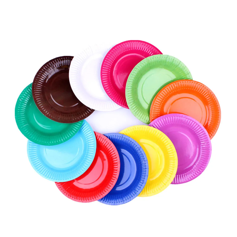 7 Inch Solid Birthday Paper Tray Children DIY Cne Time Color Circular Paper Tray Drawing Birthday Party Paper Tray Handmade