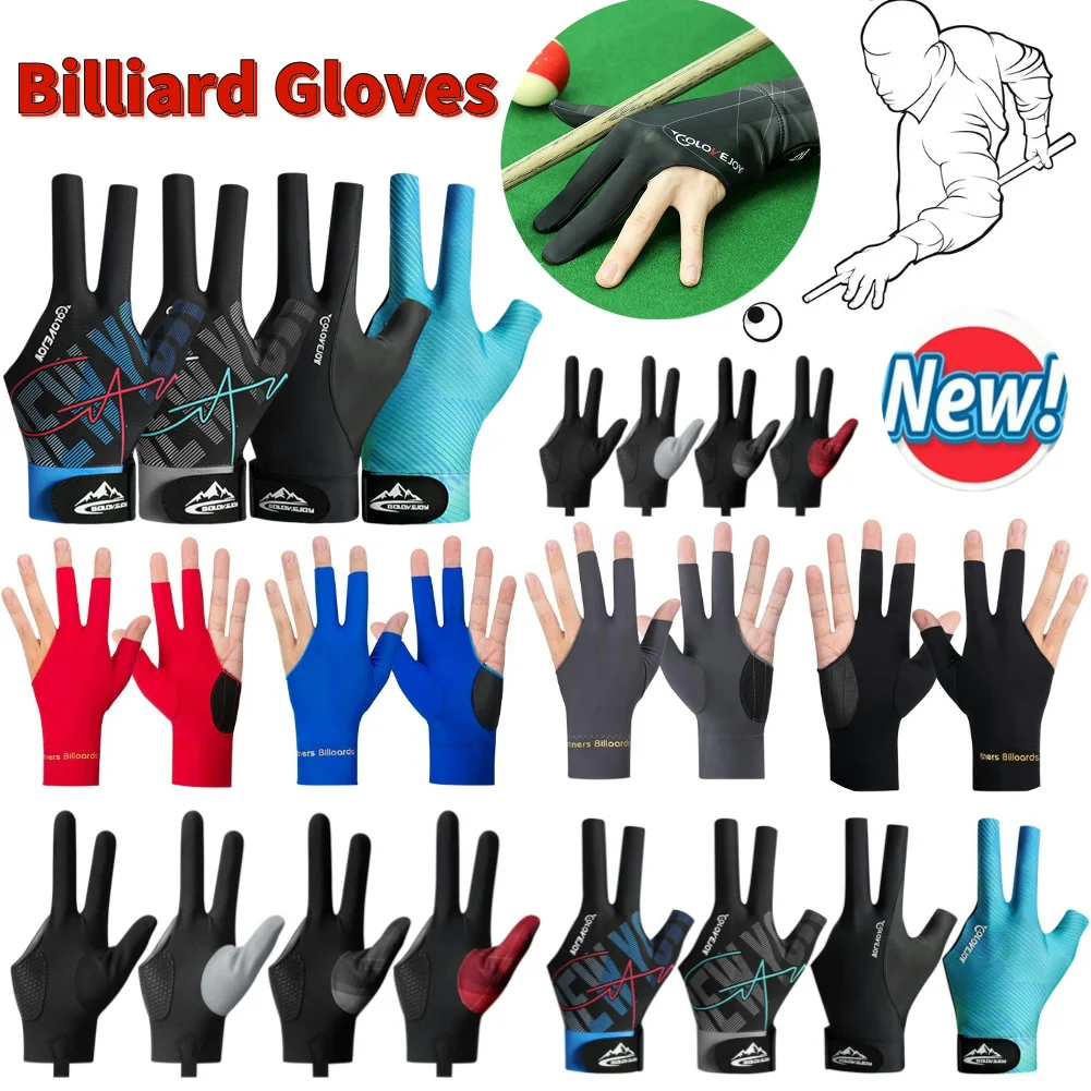 Breathable Snooker Billiard Glove Three Finger Billiard Gloves Snooker Left Right Hand Elastic Mesh Non Slip Billiard Fitness