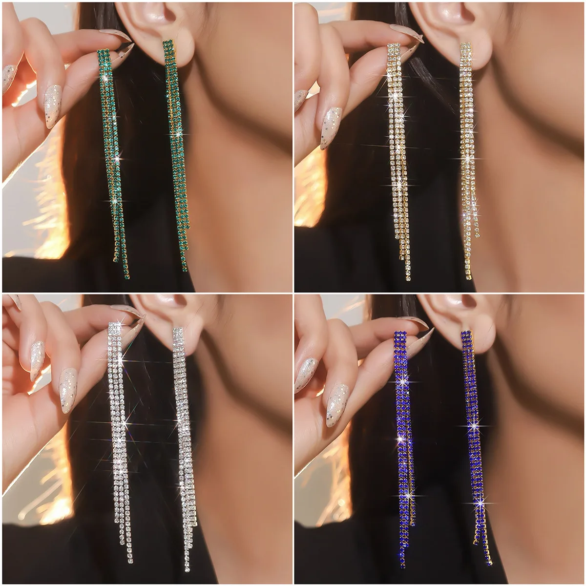 TREAZY New Style Long Tassels Dangle Earrings for Women Rhinestones Crystal Simple Drop Earrings Wedding Birthday Jewelry Gifts