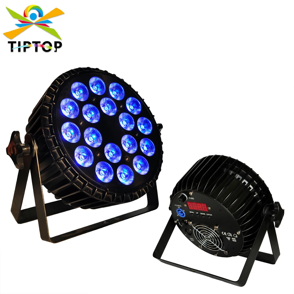 Freeshipping 6 Color Die-cast Aluminum 18x18W Flat Par Lamp Club DJ Party Disco DMX512 Control Mini Size Fan Cool High Bright