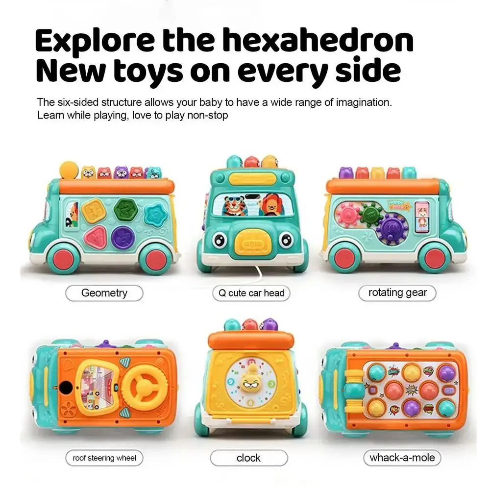 Plastic Music Activity Bus Baby Montessori Interactive Game Bus Music Educational Light Multifunctional Whack-a-Mole