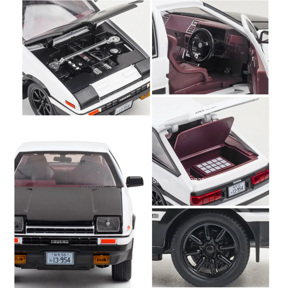 Modèle de voiture jouet AE86 RAV4, échelle 1:24, jouets miniatures en alliage moulé sous pression, son et lumière, porte ouverte, modèles de véhicules rétractables, cadeaux pour enfants