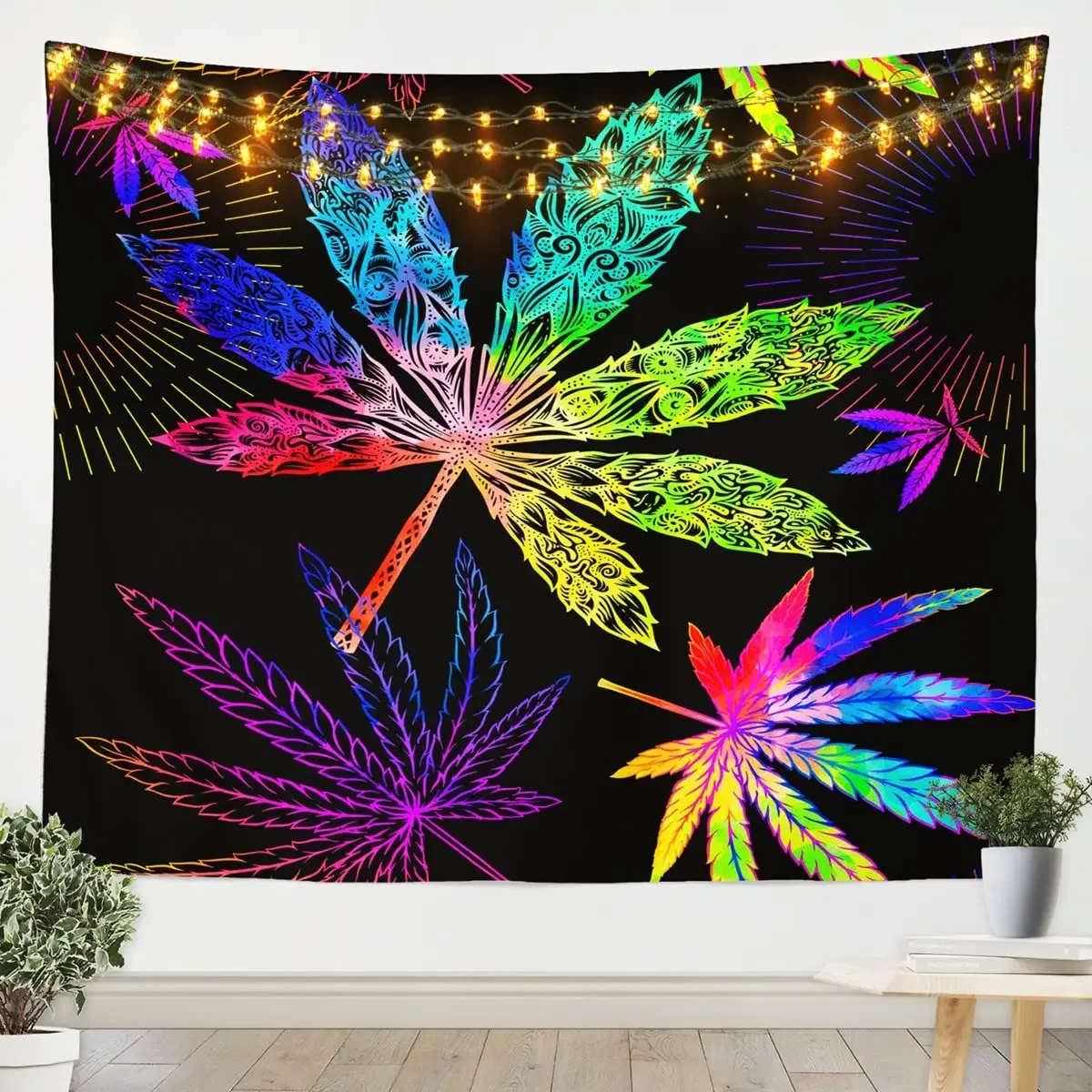 Marijuana Leaf Tapestry,Cool Neon Purple Tapestry Wall Hanging for Men Boys Bedroom,Hippie Bohemian Tapestries Dorm Home Decor